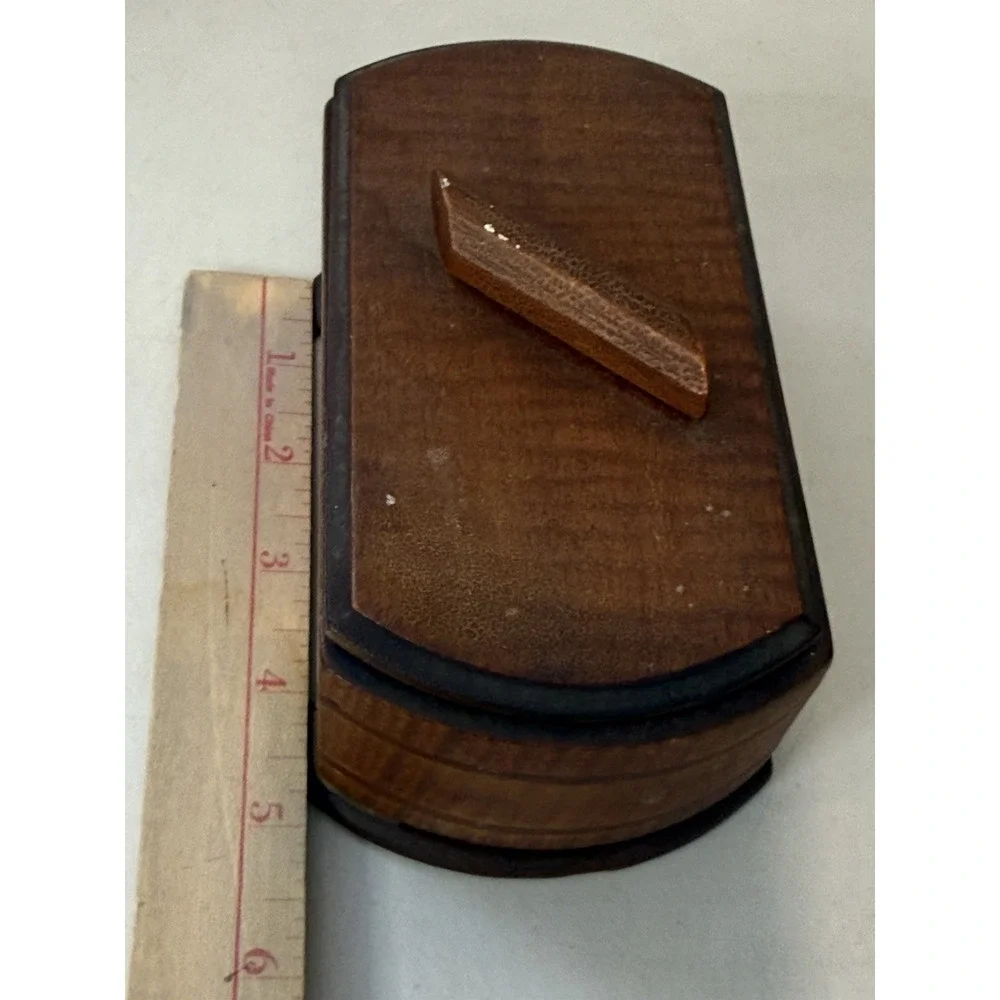 Vintage Art Deco Wood Keepsake Box Satin Lined Celluloid Faux Pearl Lid Insert